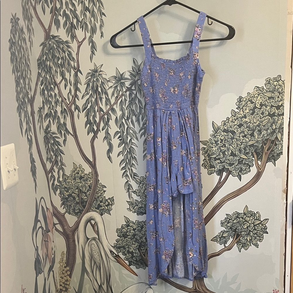 Blue Floral Smocked High-Low Romper, sz 8